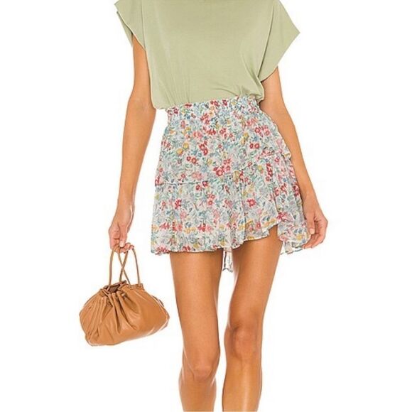 LoveShackFancy Ruffle Mini Skirt Ibiza in Blue - Picture 1 of 9